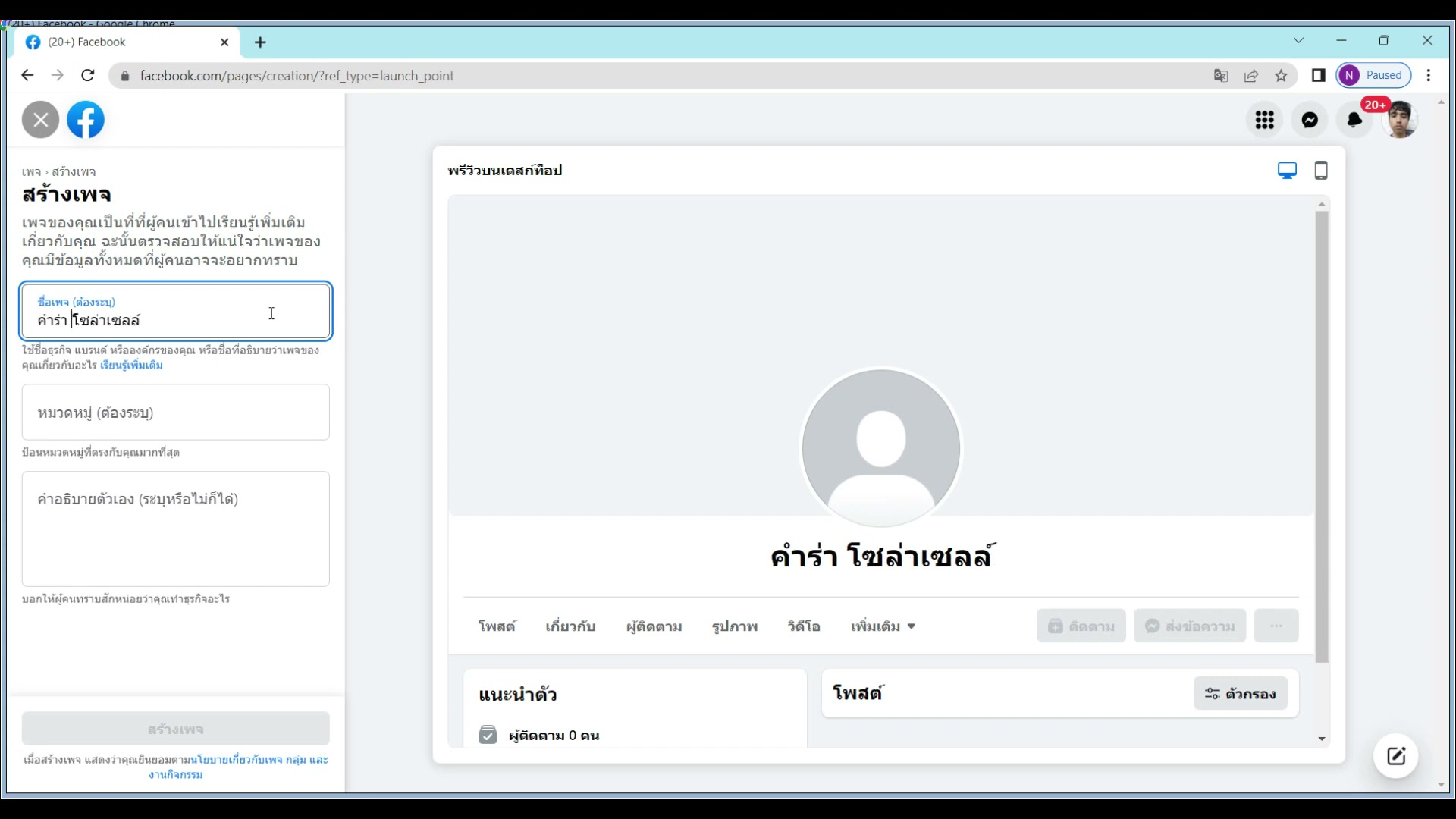 ตัวอย่างเลือกหมวดหมู่เพจ